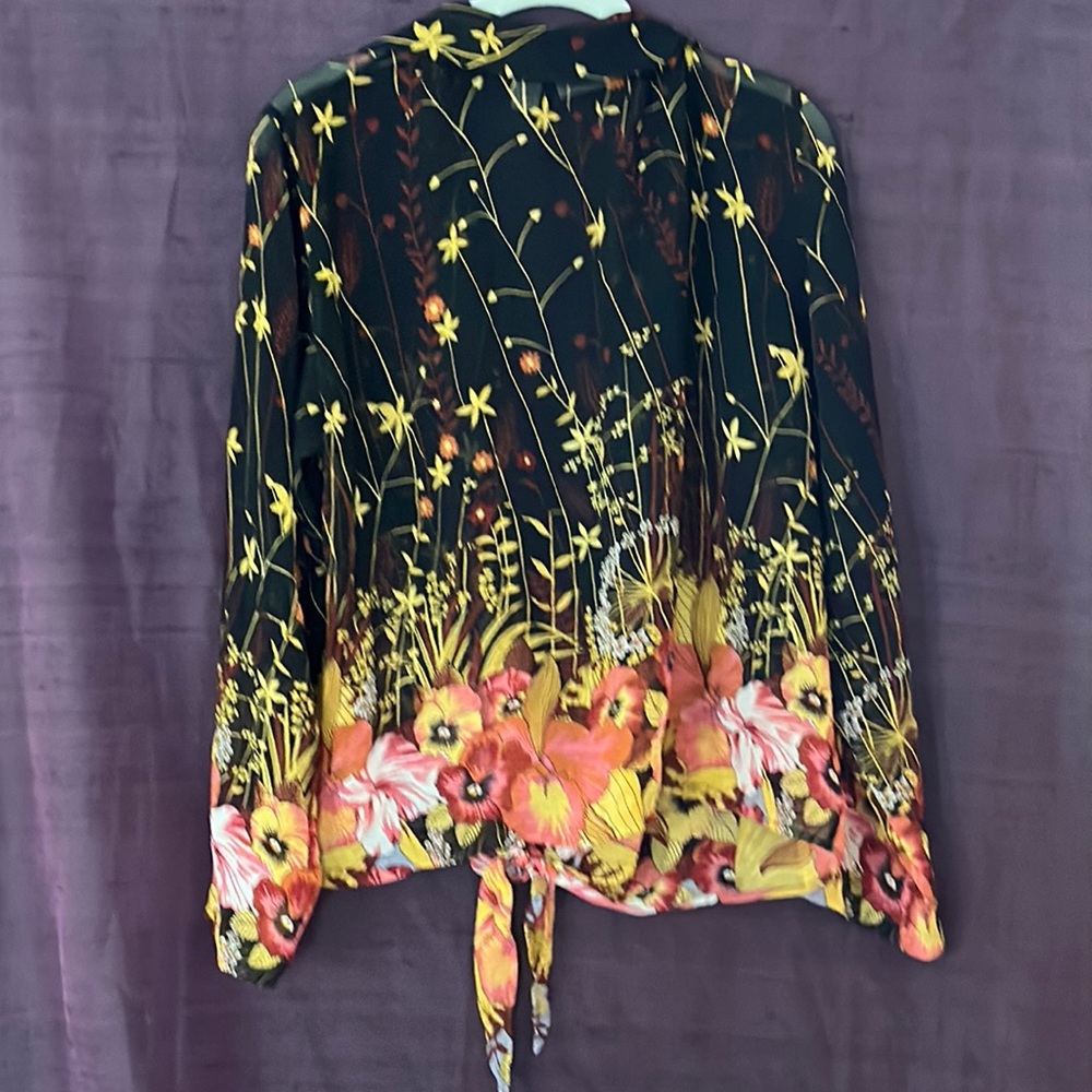 Chico’s Sheer Silk Open-front Tie Waist Blouse - Picture 2 of 7